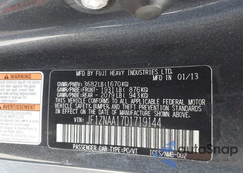 2013 Scion Fr-S из США, поврежденный, VIN JF1ZNAA17D1719144